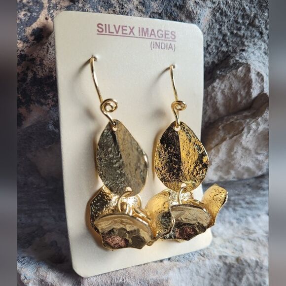 New! Abstract Gold Modern Dangle Earrings - Picture 3 of 4